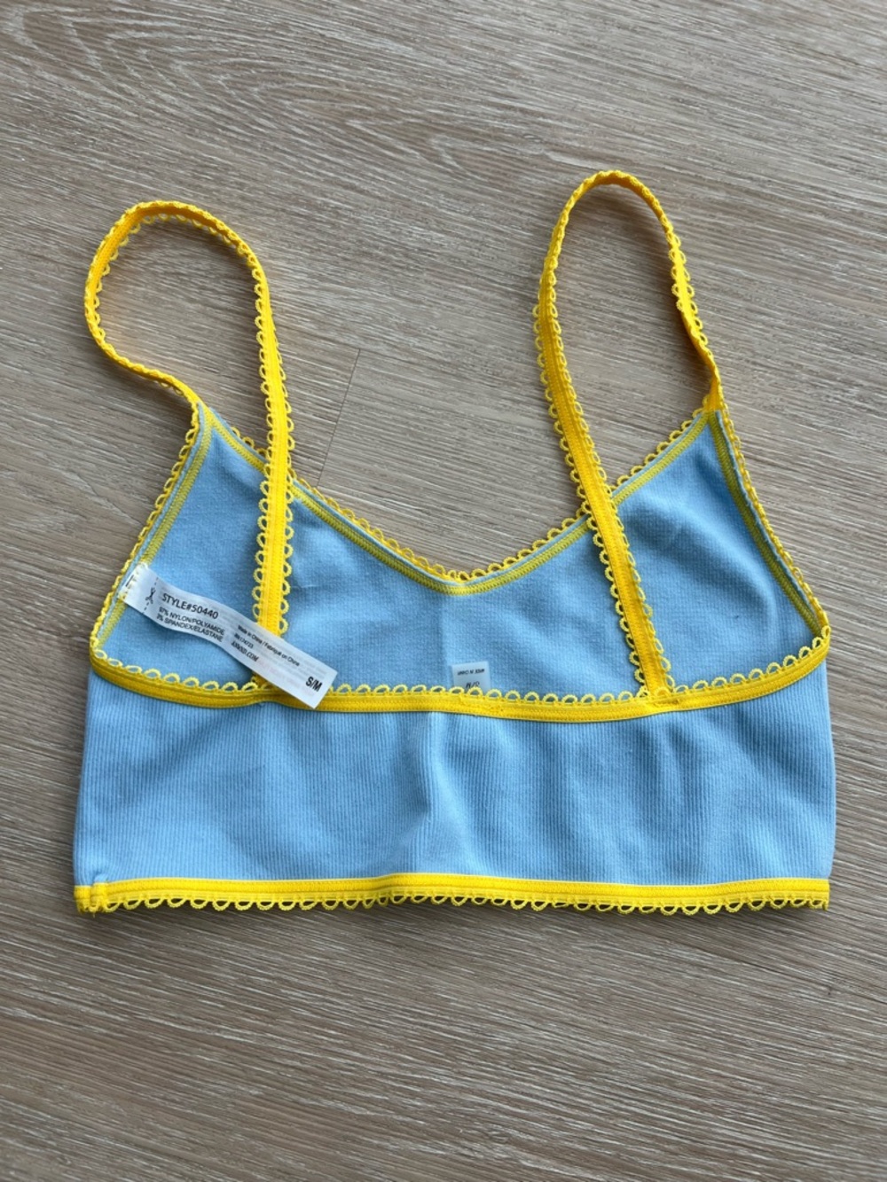 Light Blue Bralette Yellow Trim Minimalist Beach Summer Women’s Small / Medium - Picture 3 of 4
